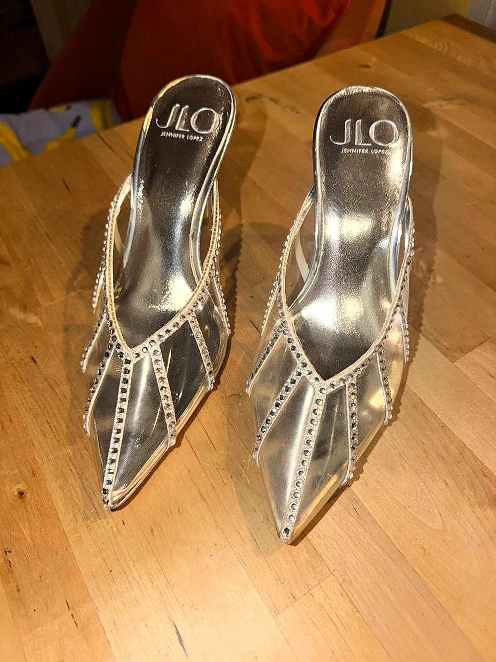 JLO Embellished Silver Pointed Toe Heels
